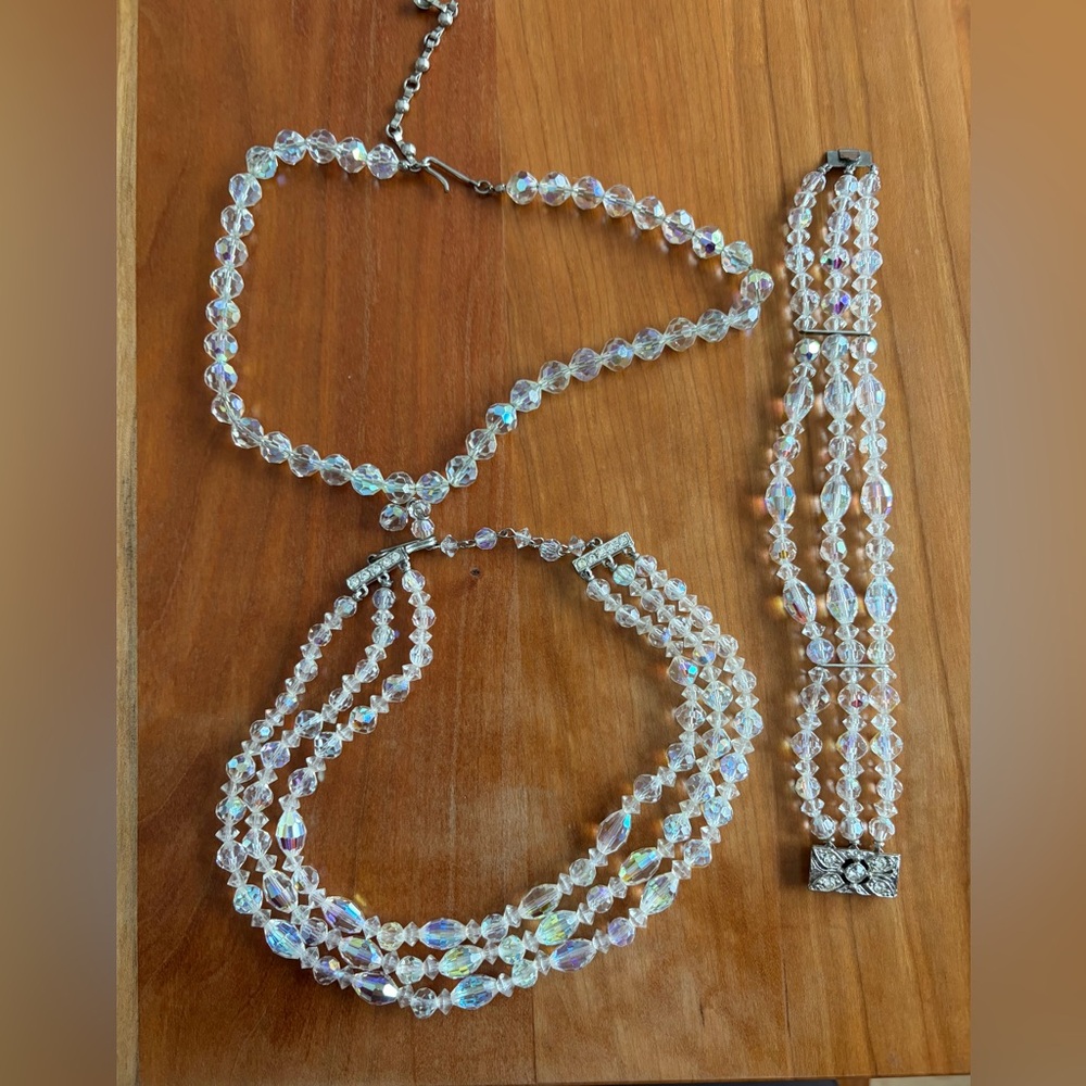 Elegant Crystal Beaded Necklace/Bracelet Set + Crystal Necklace-Made in Austria